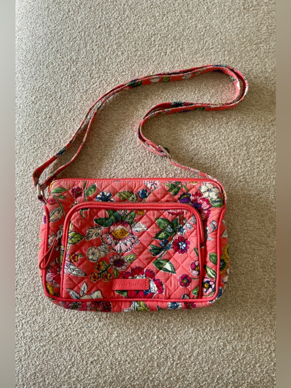 Vera Bradley Coral Floral Quilted Crossbody Hipster Bag